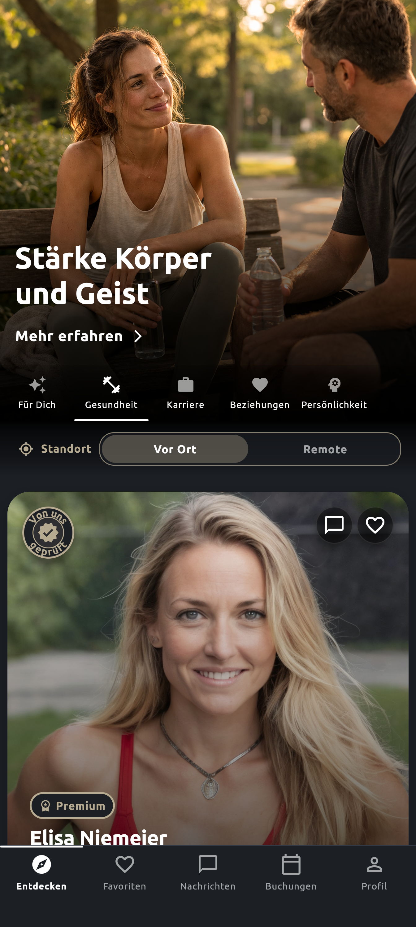 Vollständige Coach-Suche der echten KREST App mit verifizierter Beispiel-Profilkarte